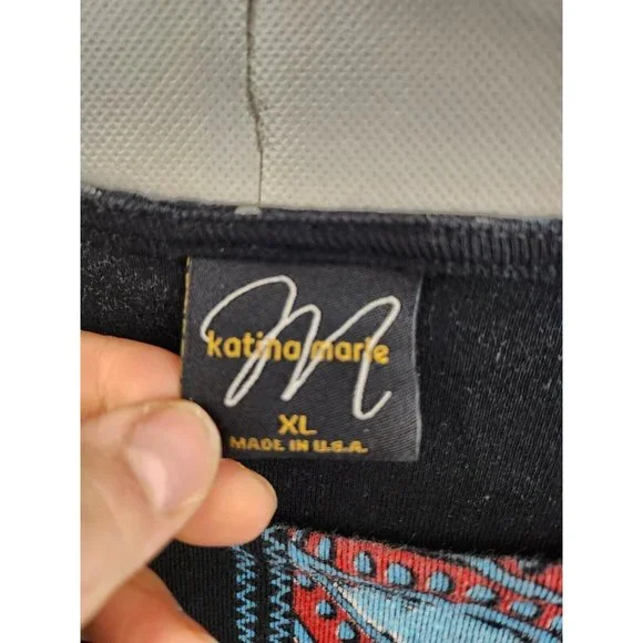 Katina Marie Black Multi Mixed Patchwork Novelty Knit 3/4 Sleeve Top XL - Picture 6 of 6